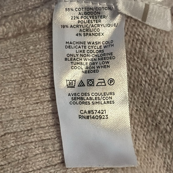 LOFT tan open front long cardigan sweater ribbed hem, collar and front sz M - Picture 5 of 6